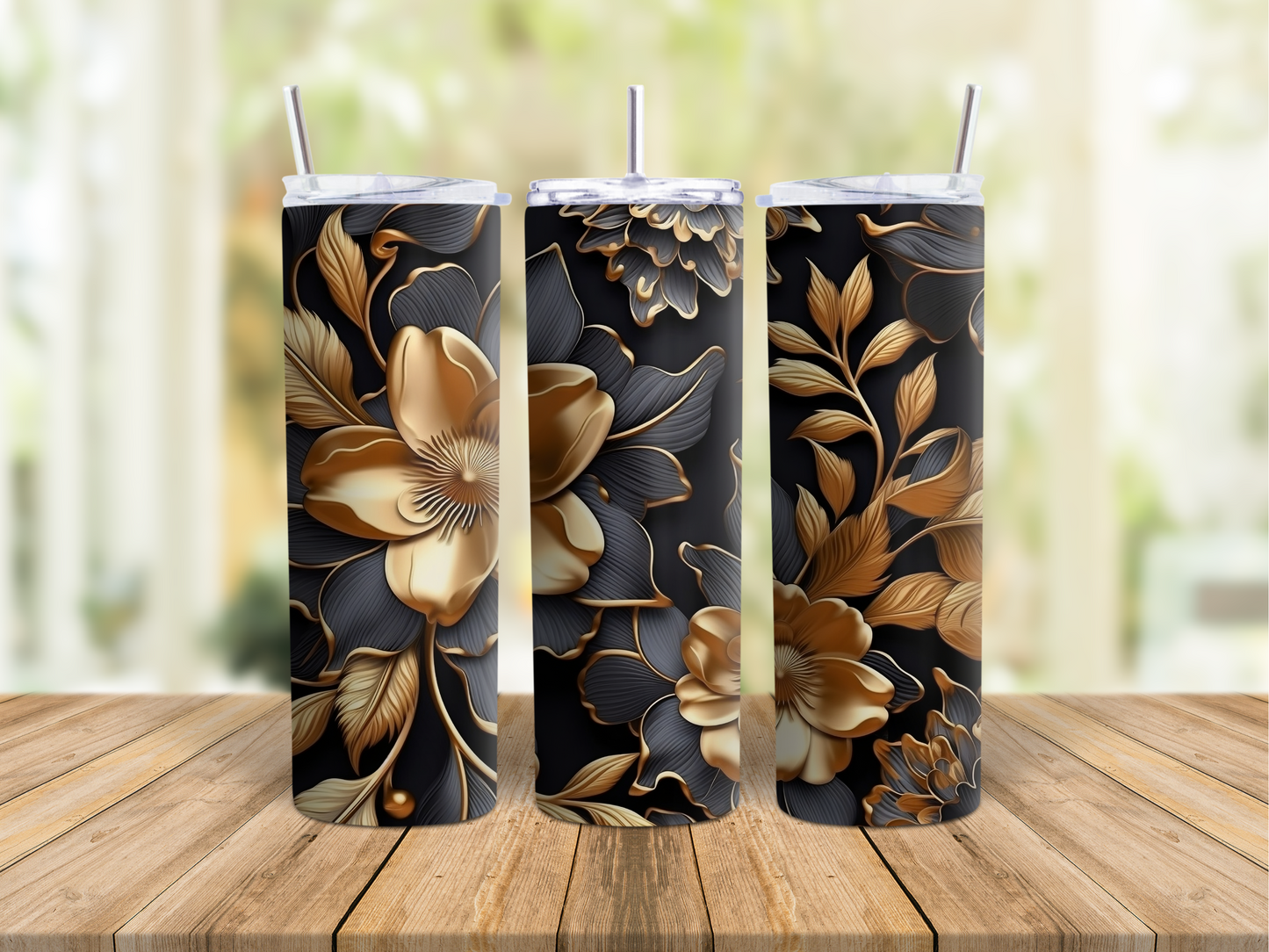 Black/Gold Floral - Tumbler