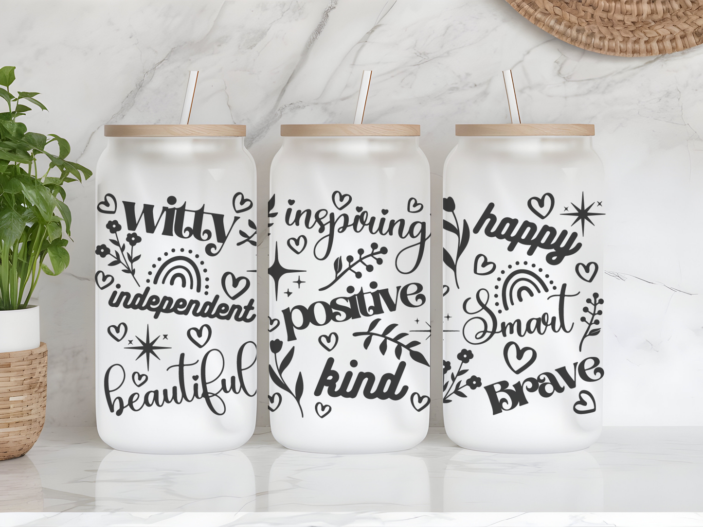 Think Positive - Frosted Can Glass