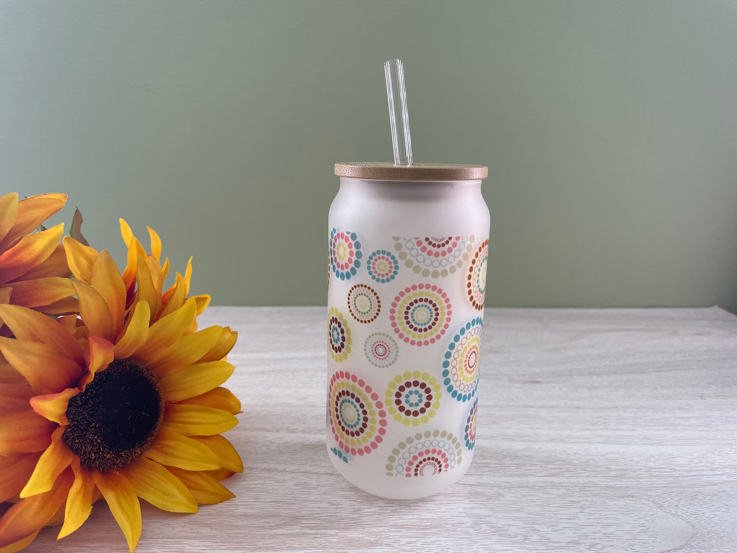 Boho Circles - Frosted Can Glass (Clearance)