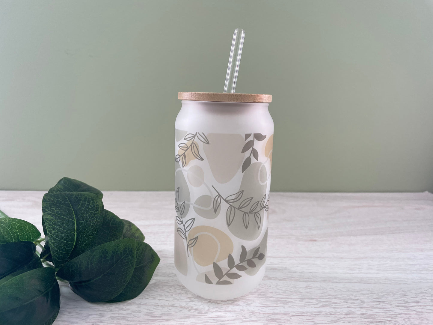 Boho Vines - Frosted Can Glass (Clearance)