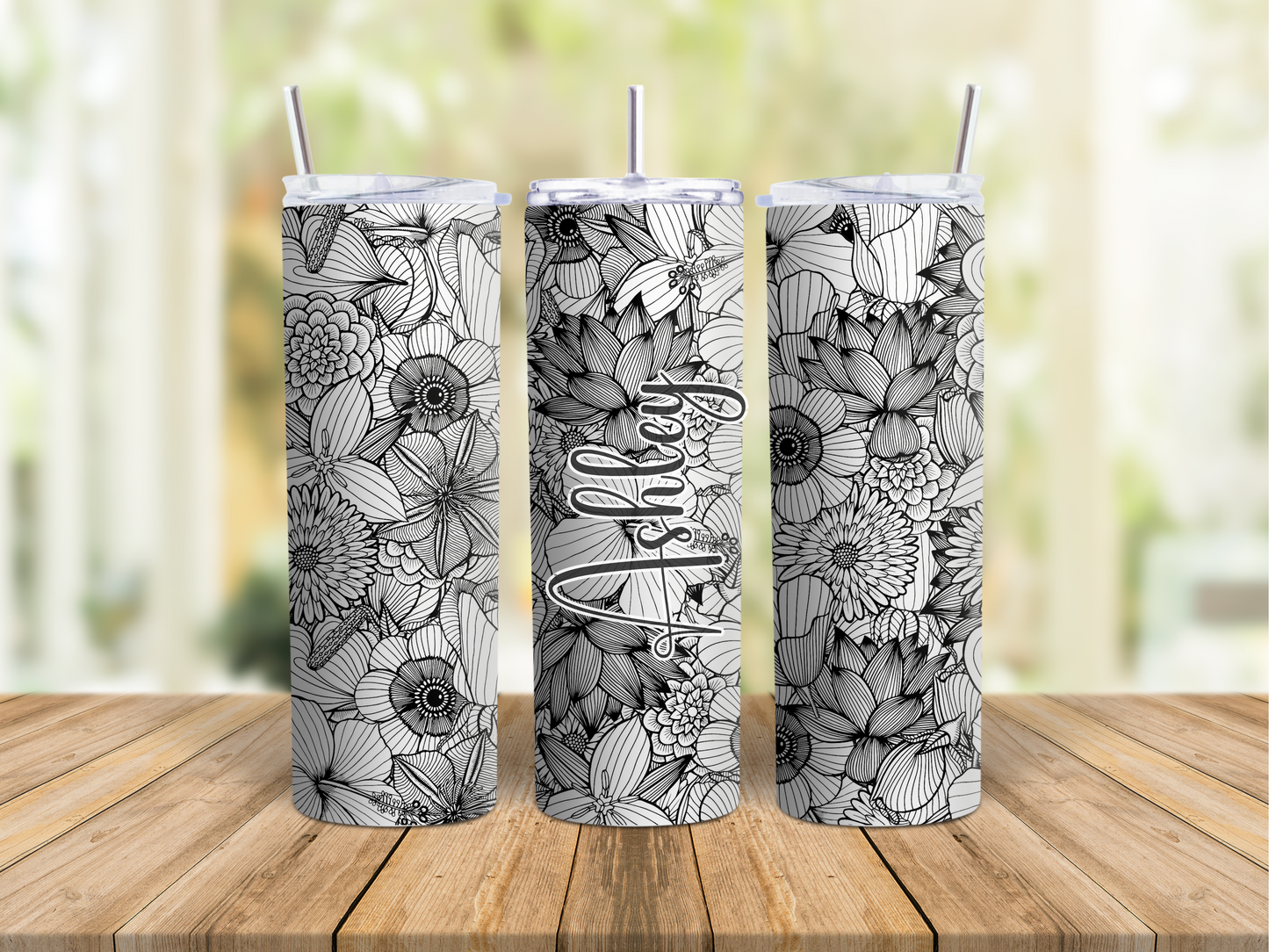 Black/White Flowers - Tumbler (Personalize It!)