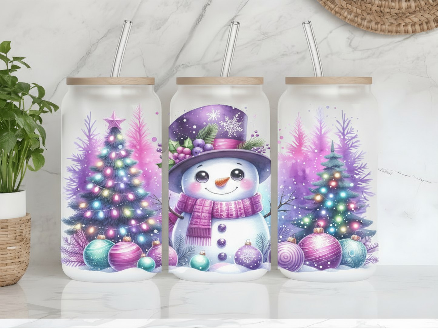 Snowman - Frosted Can Glass