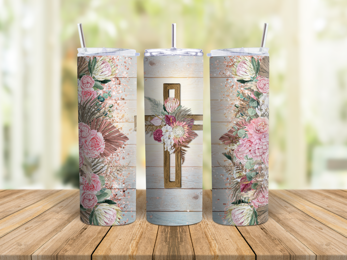 Floral Cross - Tumbler